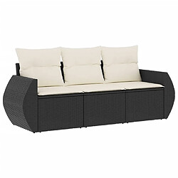 vidaXL Salon de jardin 3 pcs avec coussins noir résine tressée