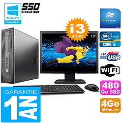 PC HP EliteDesk 800 G1 SFF Core I3-4130 4Go Disque 480 Go SSD Wifi W7 Ecran 19" - Occasion