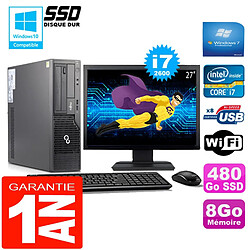 PC Fujitsu Esprimo E500 E85+ SFF I7-2600 8Go Disque 480Go SSD Wifi W7 Ecran 27" - Occasion