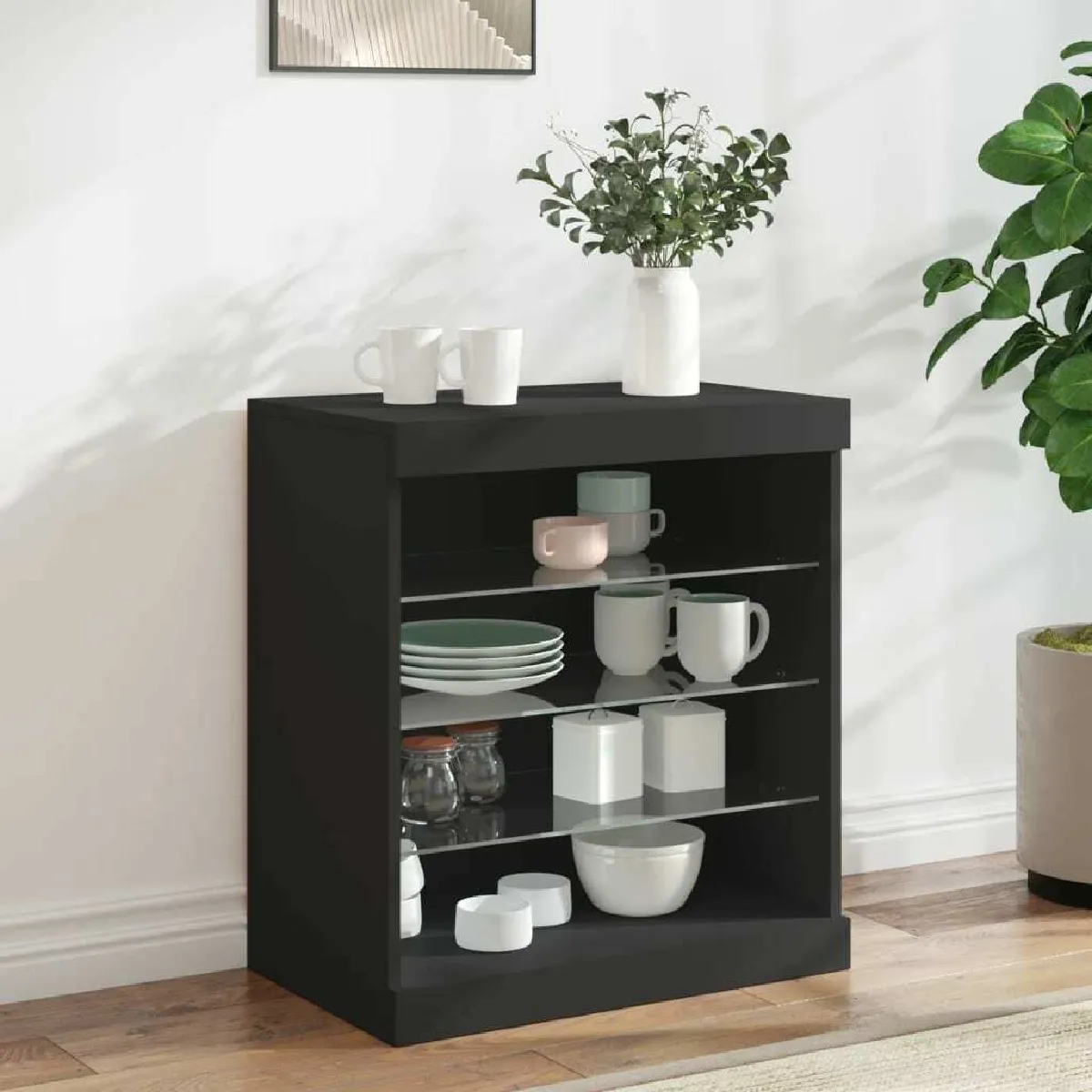 Maison Chic Commode Buffet - Meuble de rangement avec lumières LED noir 60,5x37x67 cm -GKD68579