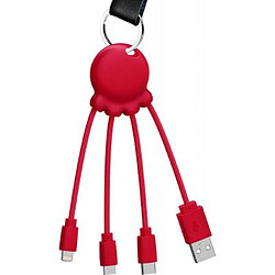 XOOPAR Câble 3 en 1 Octopus USB A/micro USB & USB C & Lightning 0,1m Rouge