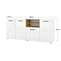 Bestmobilier Leolio - buffet bas - blanc et bois - 198 cm pas cher