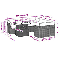 vidaXL Salon de jardin avec coussins 9 pcs beige résine tressée pas cher