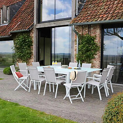 Wilsa Garden Ensemble WHITESTAR 8/12p en aluminium blanc et verre blanc avec 8 fauteuils en textilène