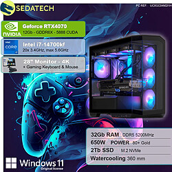 Sedatech Pack PC Gamer • Intel i7-14700KF • RTX4070 • 32Go DDR5 • 2To SSD M.2 • Windows 11 • Moniteur 28"