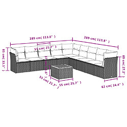 vidaXL Salon de jardin 10 pcs avec coussins noir résine tressée pas cher