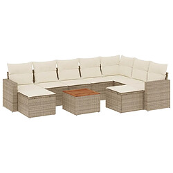 vidaXL Salon de jardin avec coussins 10 pcs beige résine tressée