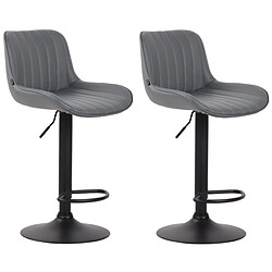 Decoshop26 Lot de 2 tabourets de bar chaises hautes en PVC gris coutures verticales support en métal noir 10_0004280 