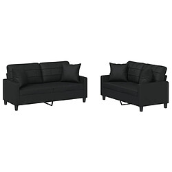 vidaXL Ensemble de canapés 2 pcs avec coussins noir similicuir