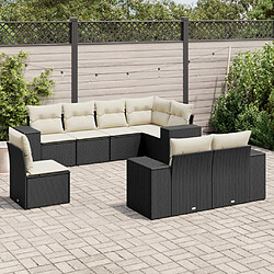 vidaXL Salon de jardin 8 pcs avec coussins noir résine tressée