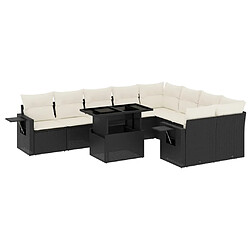 vidaXL Salon de jardin 10 pcs avec coussins noir résine tressée