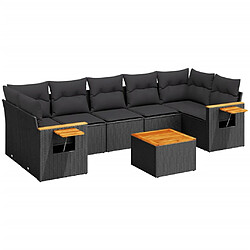 vidaXL Salon de jardin 8 pcs avec coussins noir résine tressée