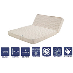 Provence Literie Matelas Ferme Pour tous BZ 140x190 x 10 cm + Oreiller Visco avec Mémoire de Forme sur Face Hiver - Déhoussable Housse Lavable - Découpe Assise 60 cm - 5 zones de Confort - Face été et Ame Poli Lattex Haute Résilience - Hypoallergénique 