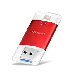 Wewoo Clé USB iPhone iDisk 3 en 1 32G Type-C + Lightning 8 broches + USB 3.0 Metal Double disque Flash Push-pull avec fonction OTG (Rouge) 