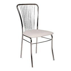 Alter Chaise classique avec assise en éco-cuir, structure en métal chromé, Fauteuil de salle à manger, 54x45h93 cm, Couleur Blanc