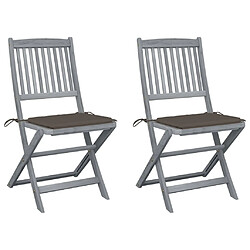 vidaXL Chaises pliables d'extérieur lot de 2 et coussins Bois d'acacia