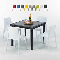 Table Carrée Noire 90x90cm Avec 4 Chaises Colorées Grand Soleil Set Extérieur Bar Café Rome Passion, Couleur: Blanc 