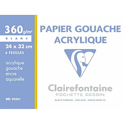 Avis Clairefontaine Papier gouache acrylique 360g format 24x32cm pochette de 6 feuilles