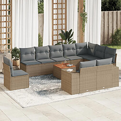 vidaXL Salon de jardin 11 pcs avec coussins beige résine tressée