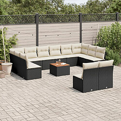 vidaXL Salon de jardin avec coussins 13 pcs noir résine tressée