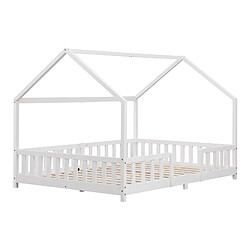 Lit d'Enfant Design Forme Maison Sisimiut Pin 200 x 140 cm Blanc Mat Laqué [en.casa] 