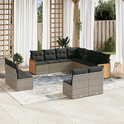 Maison Chic Salon de jardin 11 pcs avec coussins, Ensemble Tables et chaises d'extérieur gris résine tressée -GKD462390