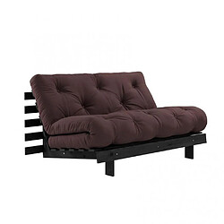 Inside 75 Canapé convertible futon ROOTS pin laqué noir matelas 140 x 200 cm coloris marron 