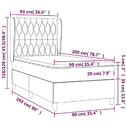 vidaXL Sommier à lattes de lit et matelas Gris clair 90x200 cm Velours pas cher