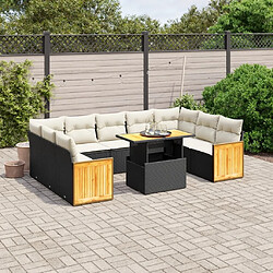 Maison Chic Salon de jardin 10 pcs avec coussins, Ensemble Tables et chaises d'extérieur noir résine tressée -GKD691179