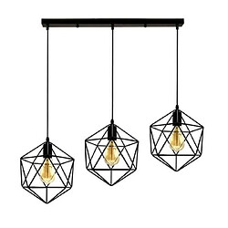 Stoex Suspension Industriel forme Diamant 25cm Contemporain Barre 3 lampes Métal Lustre abat-jour luminaire E27 Noir 