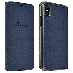 Façonnable Étui iPhone X / XS Housse folio ultra-fine à effet grainé Bleu