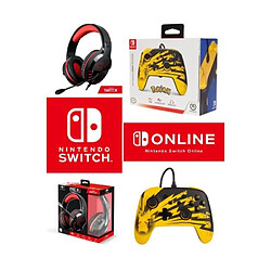 Pack Manette SWITCH Filaire Nintendo Pokémon Pikachu Lightning Officielle + Casque Gamer PRO H3 Rouge SPIRIT OF GAMER SWITCH