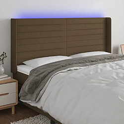 Maison Chic Tête de lit scandinave à LED,meuble de chambre Marron foncé 163x16x118/128 cm Tissu -MN52925