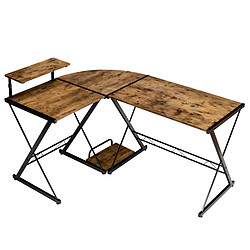 Helloshop26 Bureau d'angle en forme l détachable avec support pour moniteur compartiment de rangement 147 x 112 x 79 cm table de bureau antique/noir 20_0004822