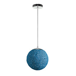 STOEX Rétro Suspension Luminaire en Rotin Globe Rond 20cm, Lustre Abat-jour DIY Lampe Plafond E27 pour Salon Restaurant Centre commercial Bar - Bleu 