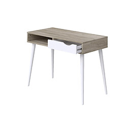 Acheter Pegane Bureau en mélamine coloris effet chêne / blanc - Longueur 100 x profondeur 50 x Hauteur 75 cm