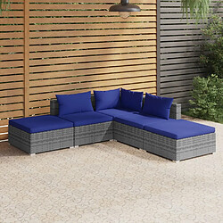 vidaXL Salon de jardin 5 pcs avec coussins résine tressée gris