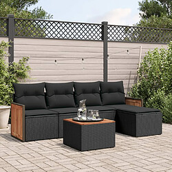 vidaXL Salon de jardin 6 pcs avec coussins noir résine tressée