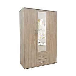 Avis Mes Armoire 3 portes 2 tiroirs 1 miroir 120x52x185 cm décor chêne