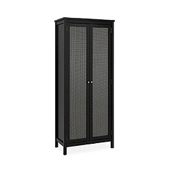 Acheter Mes Armoire 2 portes 79,9x40x181,2 cm noir et décor cannage - CORDY