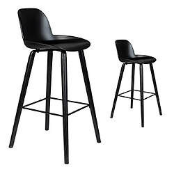 Mes Lot de 2 tabourets de bar noir et pieds naturels - KUIP 