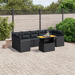 vidaXL Salon de jardin 8 pcs avec coussins noir résine tressée