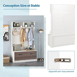 Avis Helloshop26 Meuble d'entrée avec porte manteaux armoire à chaussures banc et 2 compartiments de rangement 100 x 40 x 160 cm blanc 20_0008858