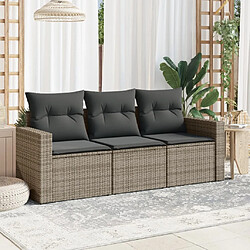 Maison Chic Salon de jardin avec coussins 3 pcs | Ensemble de Table et chaises | Mobilier d'Extérieur gris résine tressée -GKD48979