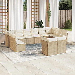 Maison Chic Salon de jardin avec coussins 12 pcs | Ensemble de Table et chaises | Mobilier d'Extérieur beige résine tressée -GKD60262