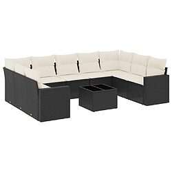 vidaXL Salon de jardin 10 pcs avec coussins noir résine tressée