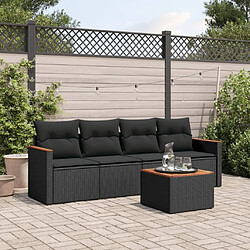 vidaXL Salon de jardin 5 pcs avec coussins noir résine tressée 