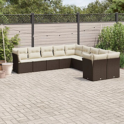 vidaXL Salon de jardin 10 pcs avec coussins marron résine tressée 