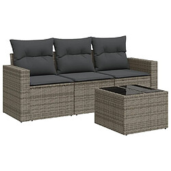 Maison Chic Salon de jardin 4 pcs avec coussins | Ensemble de Table et chaises | Mobilier d'Extérieur gris résine tressée -GKD44659