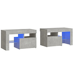 vidaXL Tables de chevet 2 pcs et lumières LED Gris béton 70x36,5x40 cm